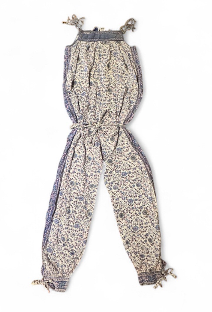 Rare Vintage 1970s Starina Creation Paris Indian Cotton Jumpsuit Romper, Medium