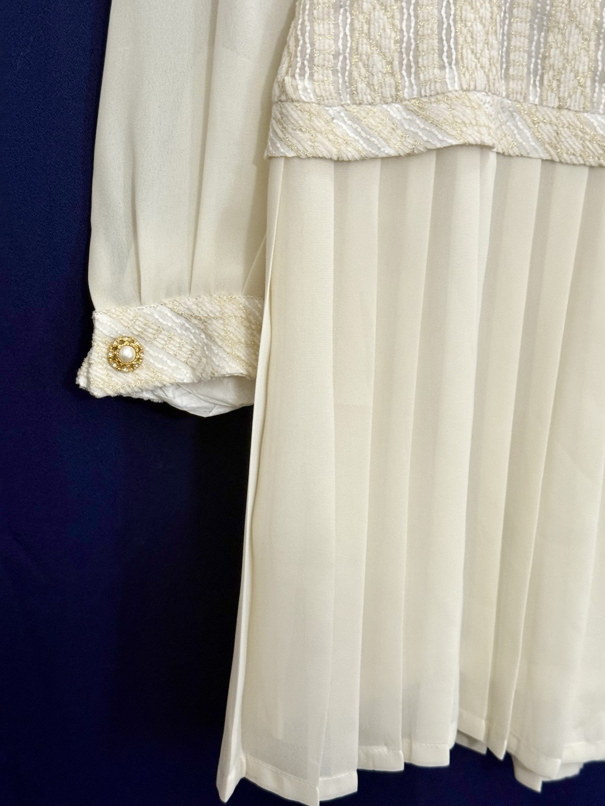 NWOT VTG 90s Clara Yoon Original Korea Designer Dress Quiet Luxury Gold Ivory M