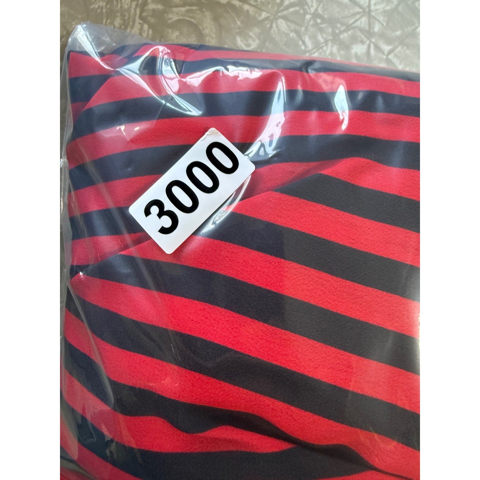 JSJ Vintage 80s Red Black Striped Pleated Midi Dress Puff Sleeve Rockabilly