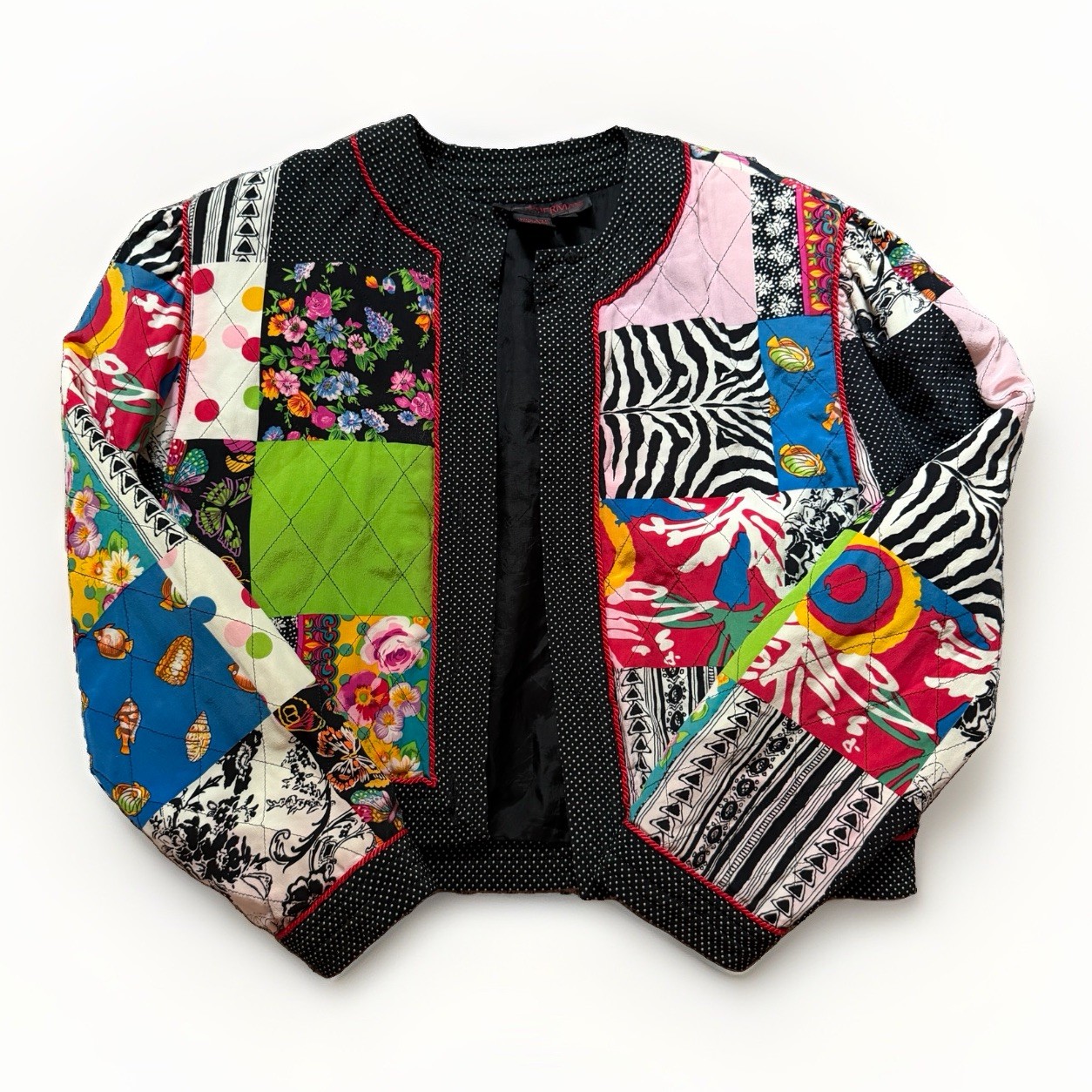 JERRI SHERMAN 100% Silk Patchwork Jacket Blazer Sz 8