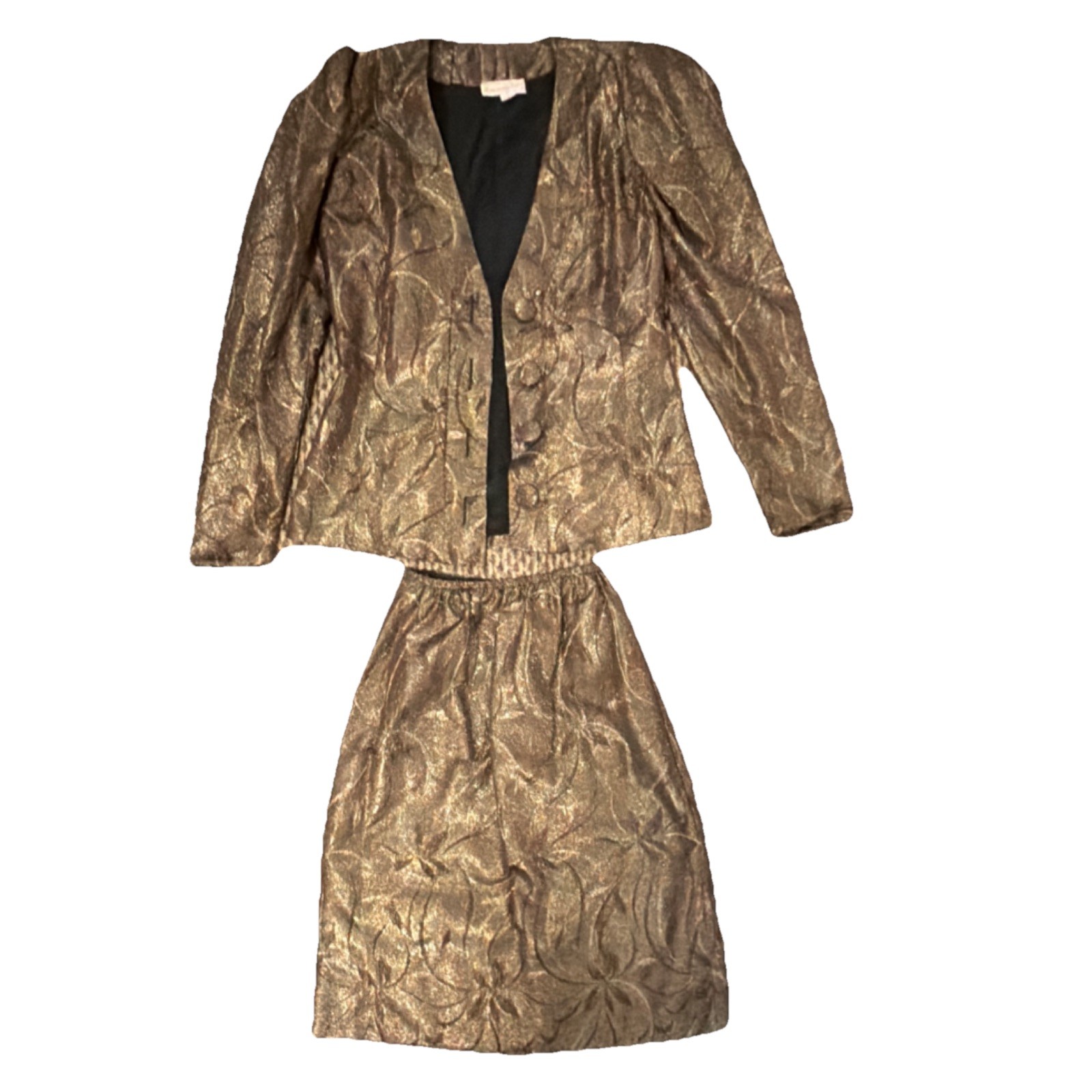 VTG Lorrie Kabala 80s Metallic Gold Brocade Skirt Suit Set 6 Prom Party Mob Wife