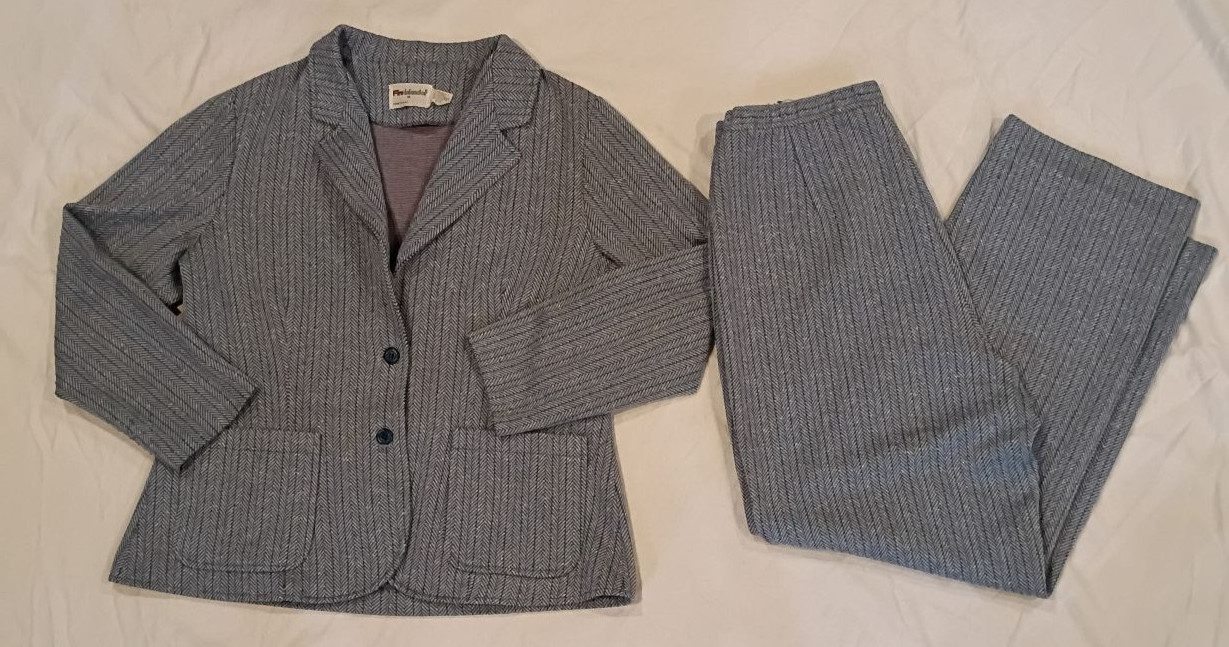 1970s Fire Islander Jacket Pant Suit Blue Herringbone Vintage Womens Sz 18 Geek