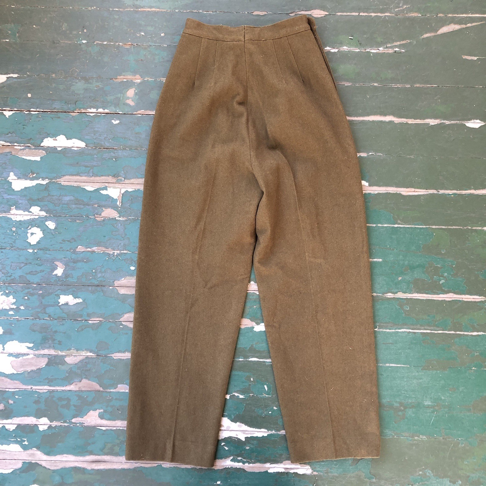 Vintage 1930s Wool Military Trouser Pants For Women In Olive Drab