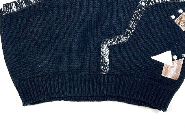 Vintage Jamie Scott 1980s Geometric Abstract Sweater Black Metallic Knit Sz L