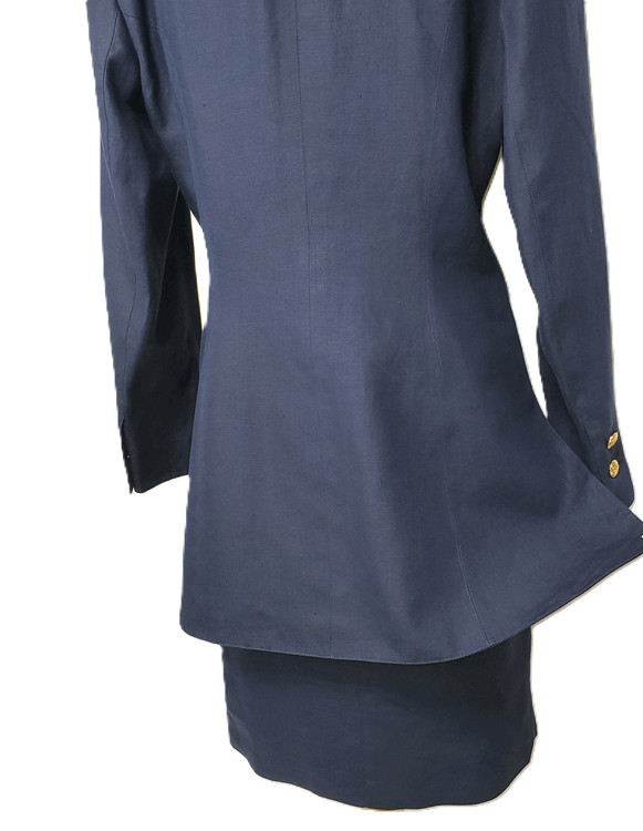 Vintage 80s CLAUDE MONTANA Power SUIT Boom Boss Woman Corp Blue Italy Sz M L 12
