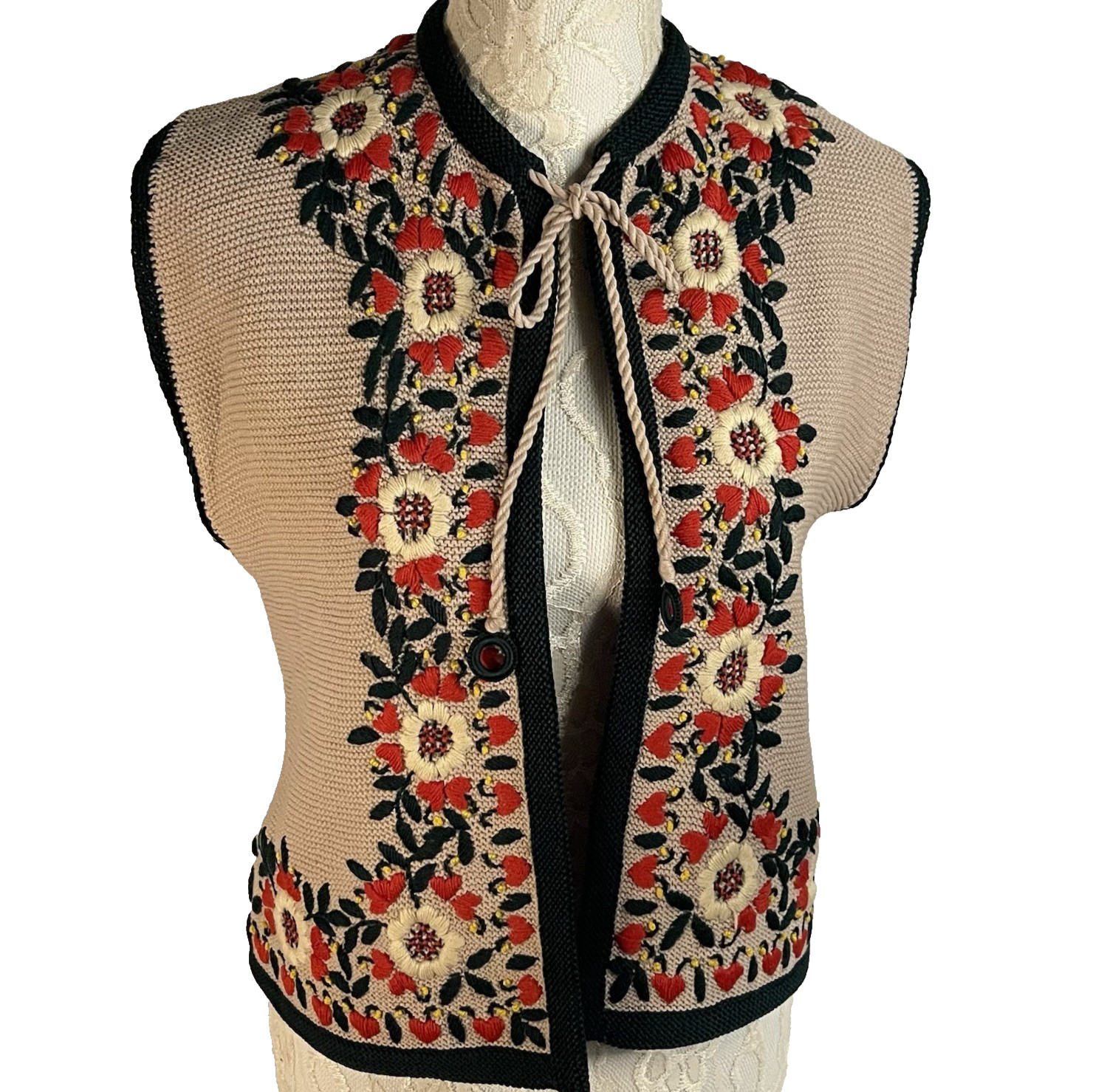 Vintage Hedy Ebers sz S Bavarian Wool Vest Embroidered Trachten Germany Handmade