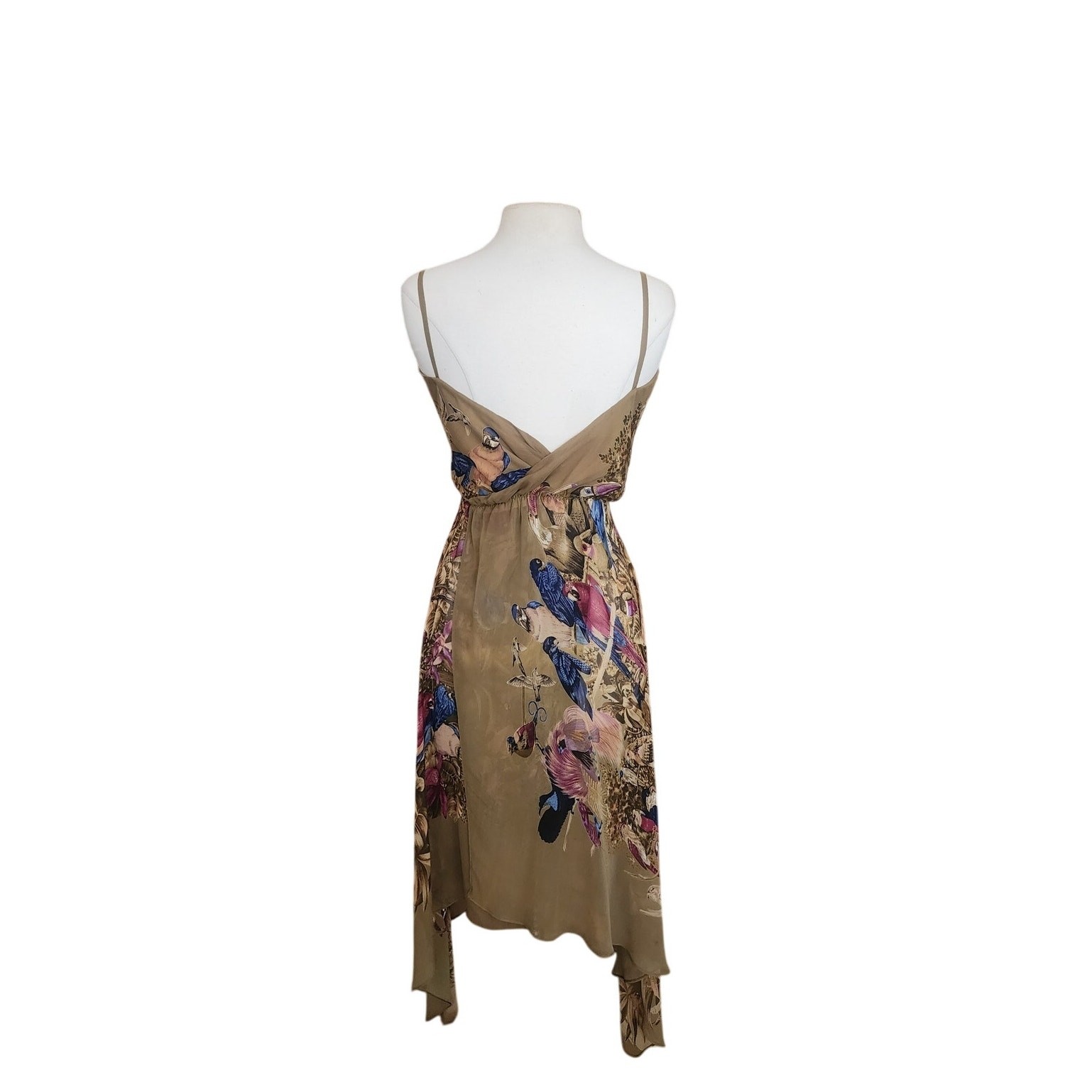 VTG 1970s Gianni Versace RARE Dress Silk Tropical Parrot Print Spaghetti Straps