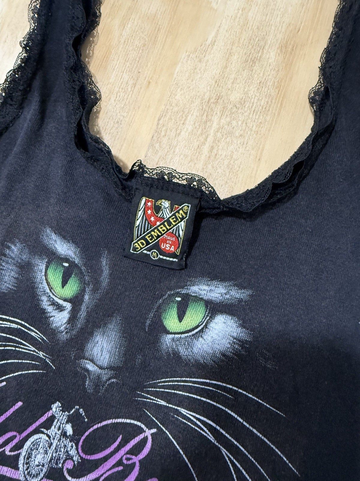 Vintage 90s Wild Breed Biker Women Kitty 3d Emblem Cat Sturgis Tank Top Lace M