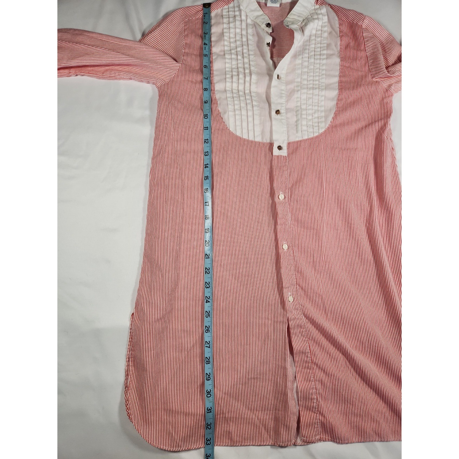 Vintage 1950s Jodie Arden Womens Red Pinstripe Sleep Shirt Tunic Size Small