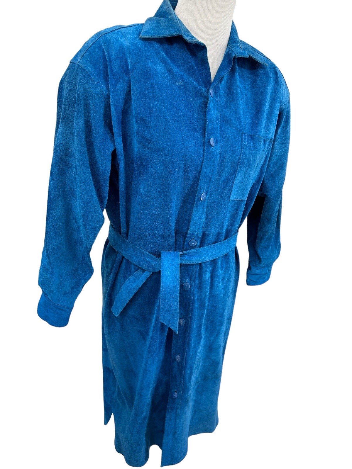 Vintage PIA RUCCI Blue Suede Belted Long Sleeve Shirt Dress Womens Size 10