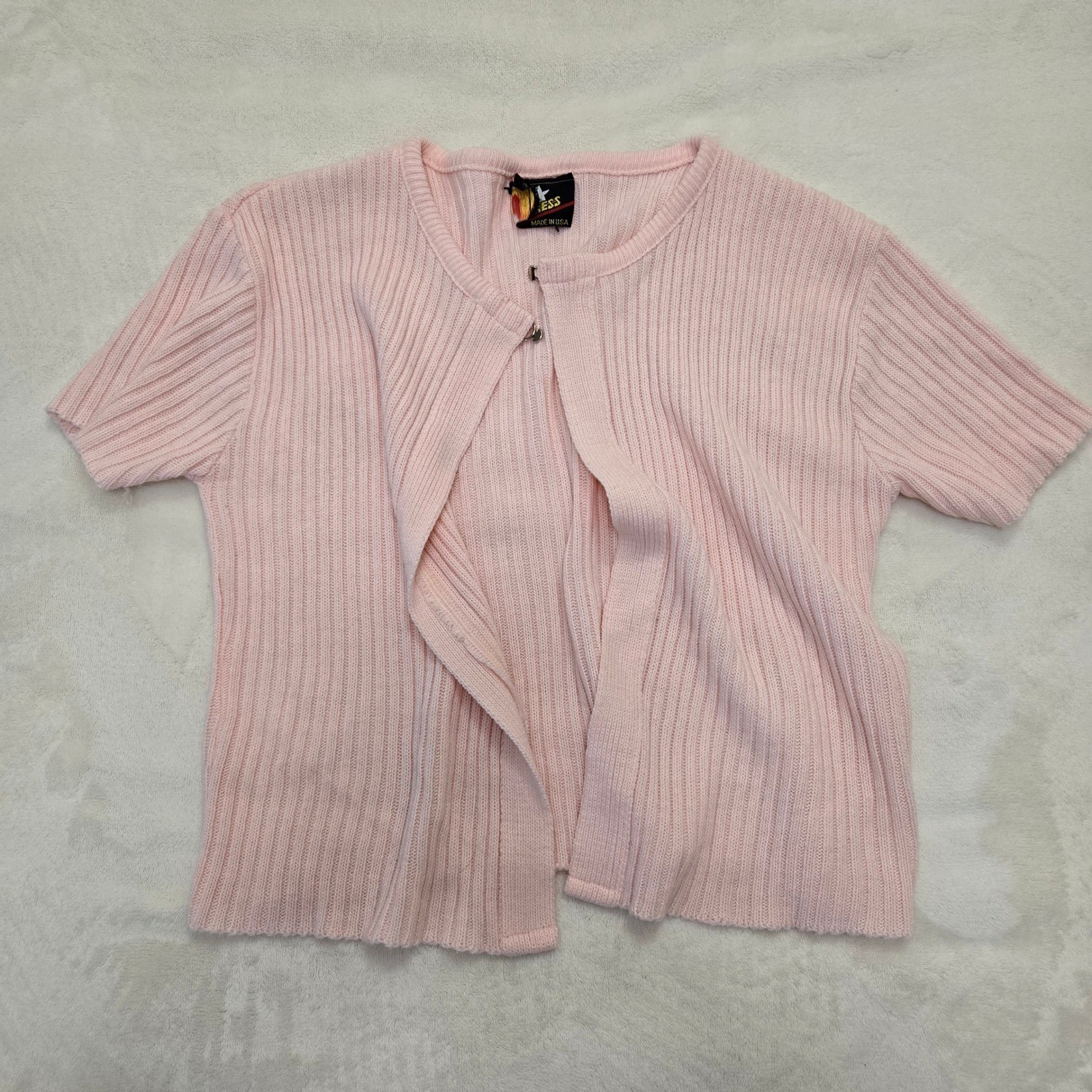 LA Express Vintage 90s Pink Ribbed Short Sleeve Knit Cardigan Tank Set Medium