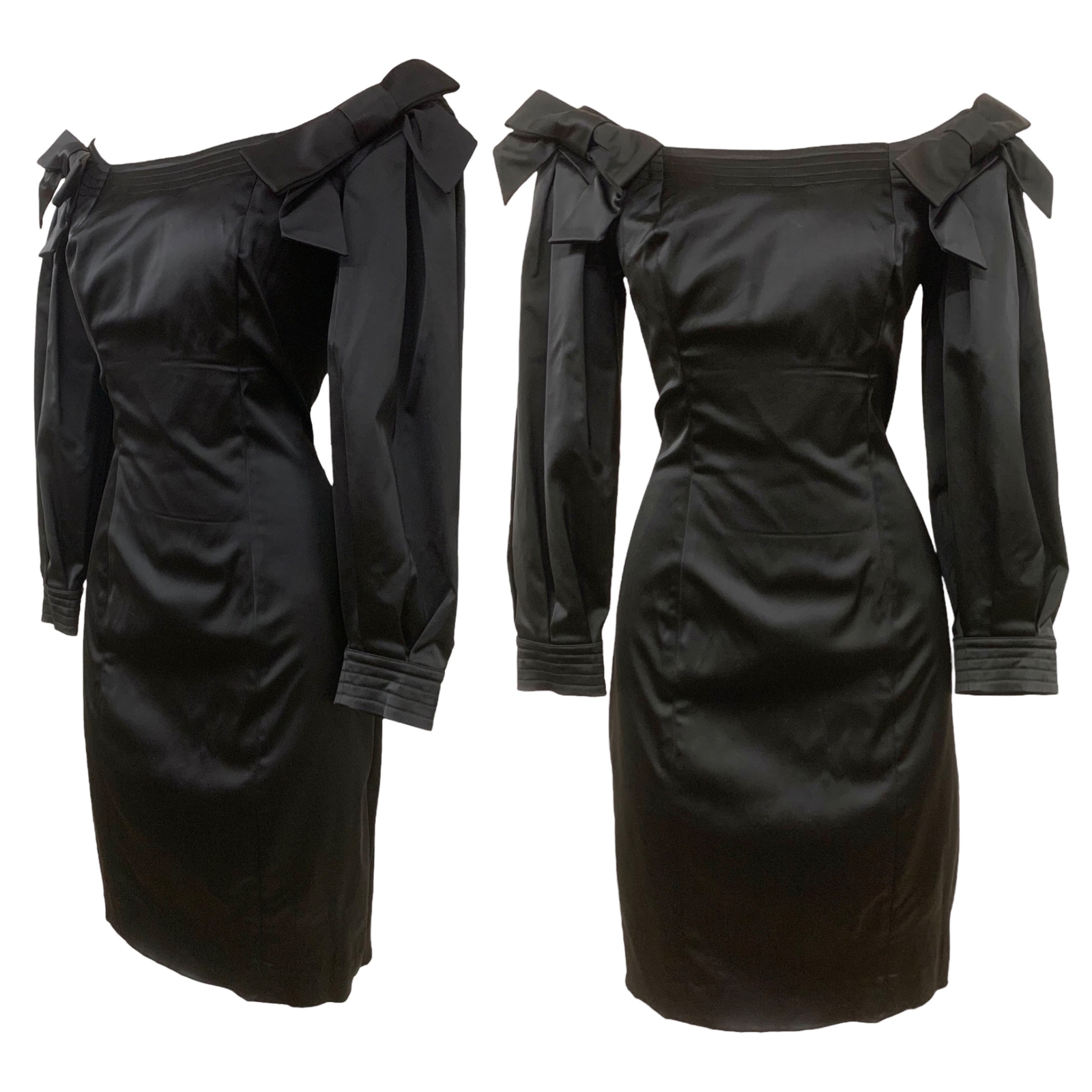 Vtg Vintage 1990s 1990s Henri Bendel Cold Shoulder Bow LBD Black Cocktail Dress