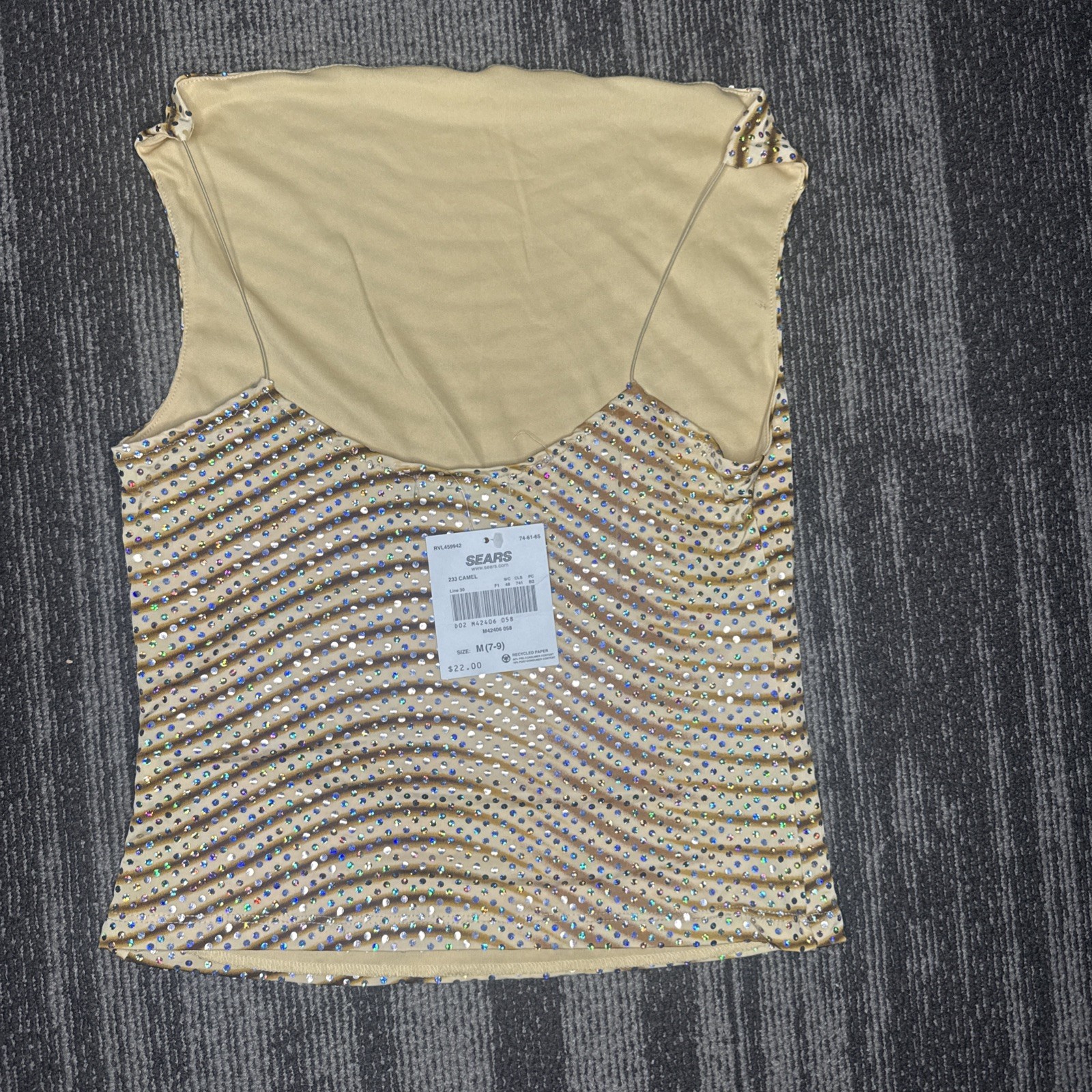 Vtg Deadstock Sleeveless Sequined Shell Top Ivory Lined