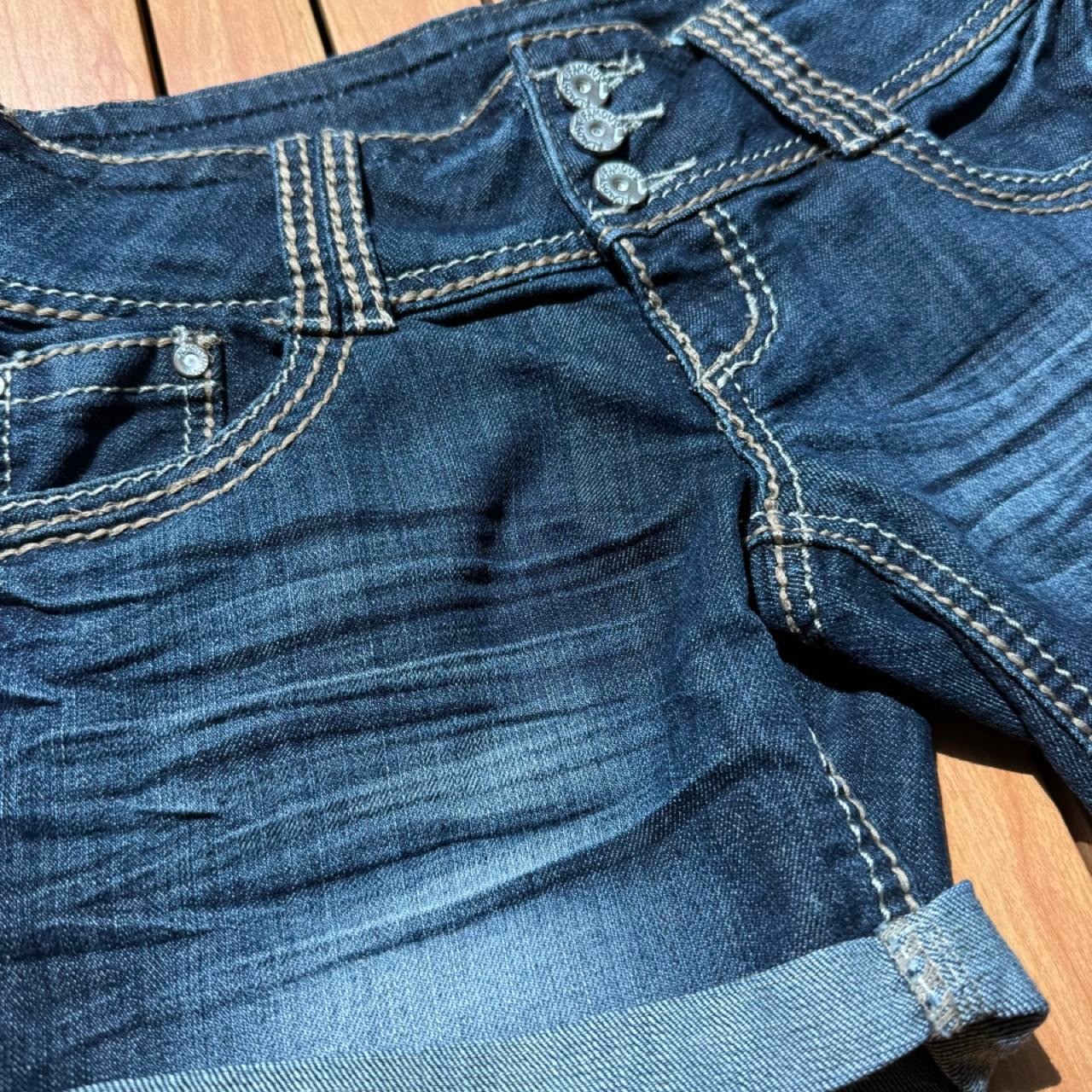 Almost Famous Dark Blue Boyfriend Denim Shorts with Triple-Button Waist