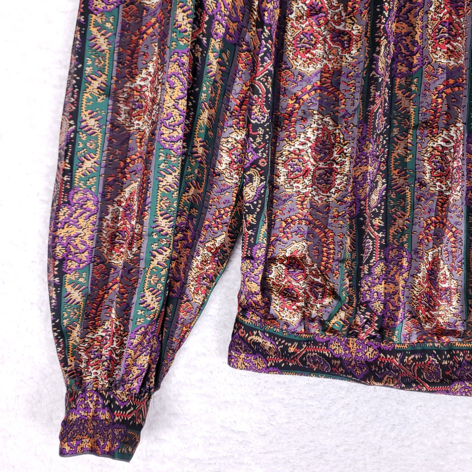 La Chine Classic Paisley Blouse Womens Size 10 Vintage Pleated Button Back 80s