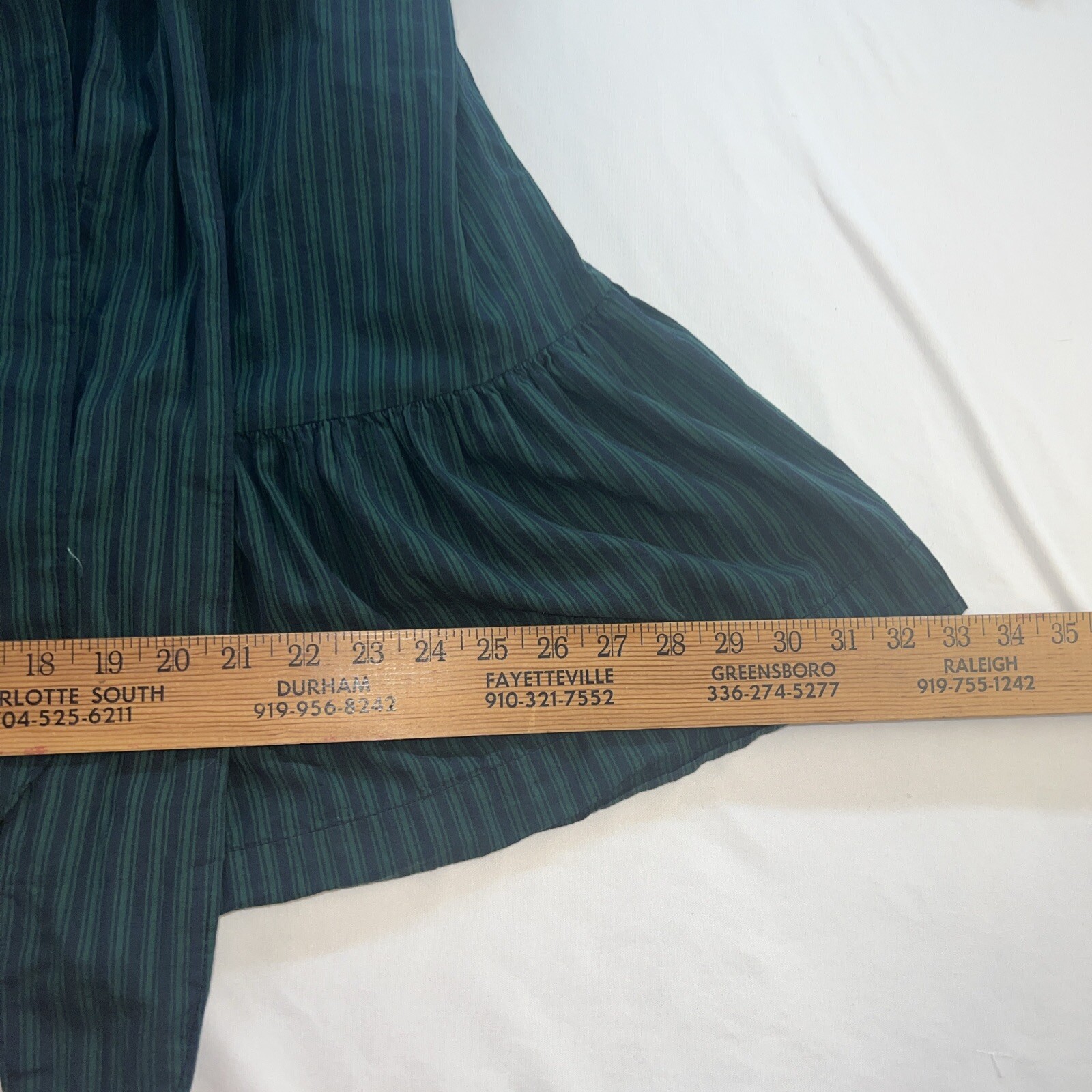 Vintage Free Assembly Blue Green Stripes Shirt Dress Long Sleeve Size Medium Tie