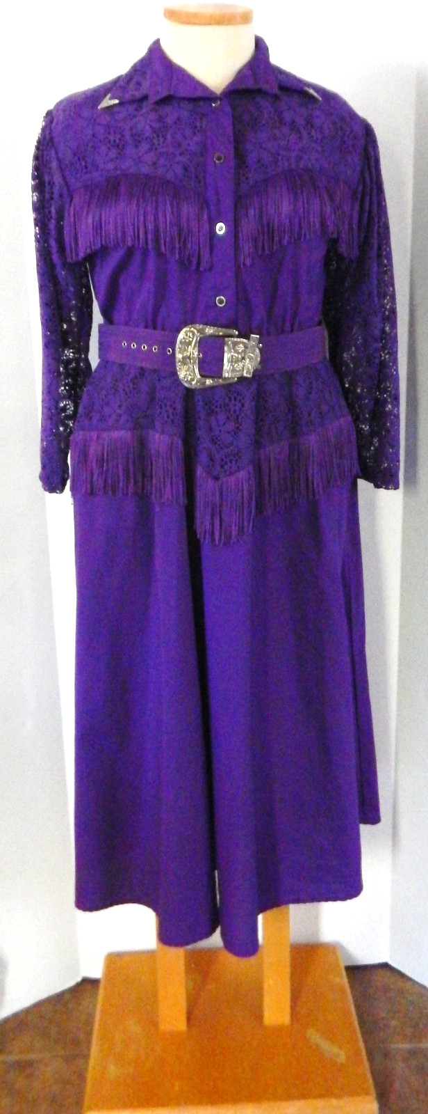 Vtg Sassa Western Cowgirl Fringe Silver Detail Purple Dress Pockets Size10 READ