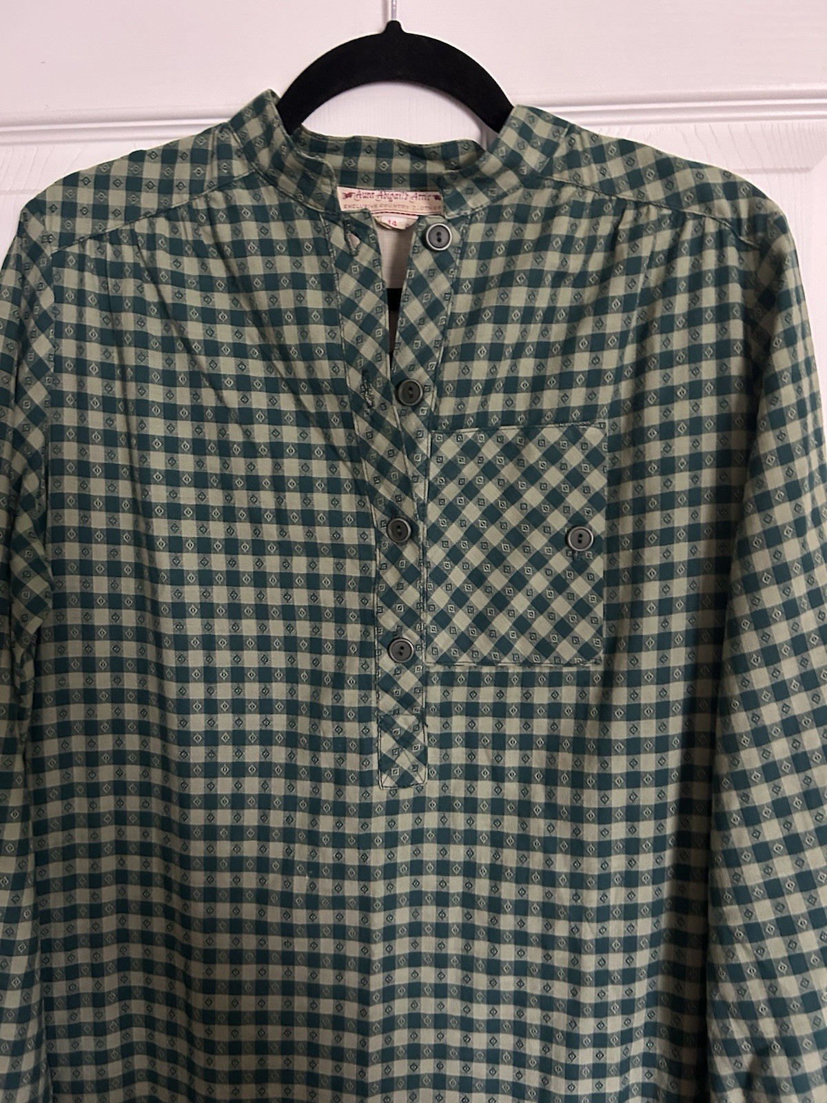 Aunt Abigail’s Attic Vintage Cottage Core Homesteader Dress Green Gingham Sz 14