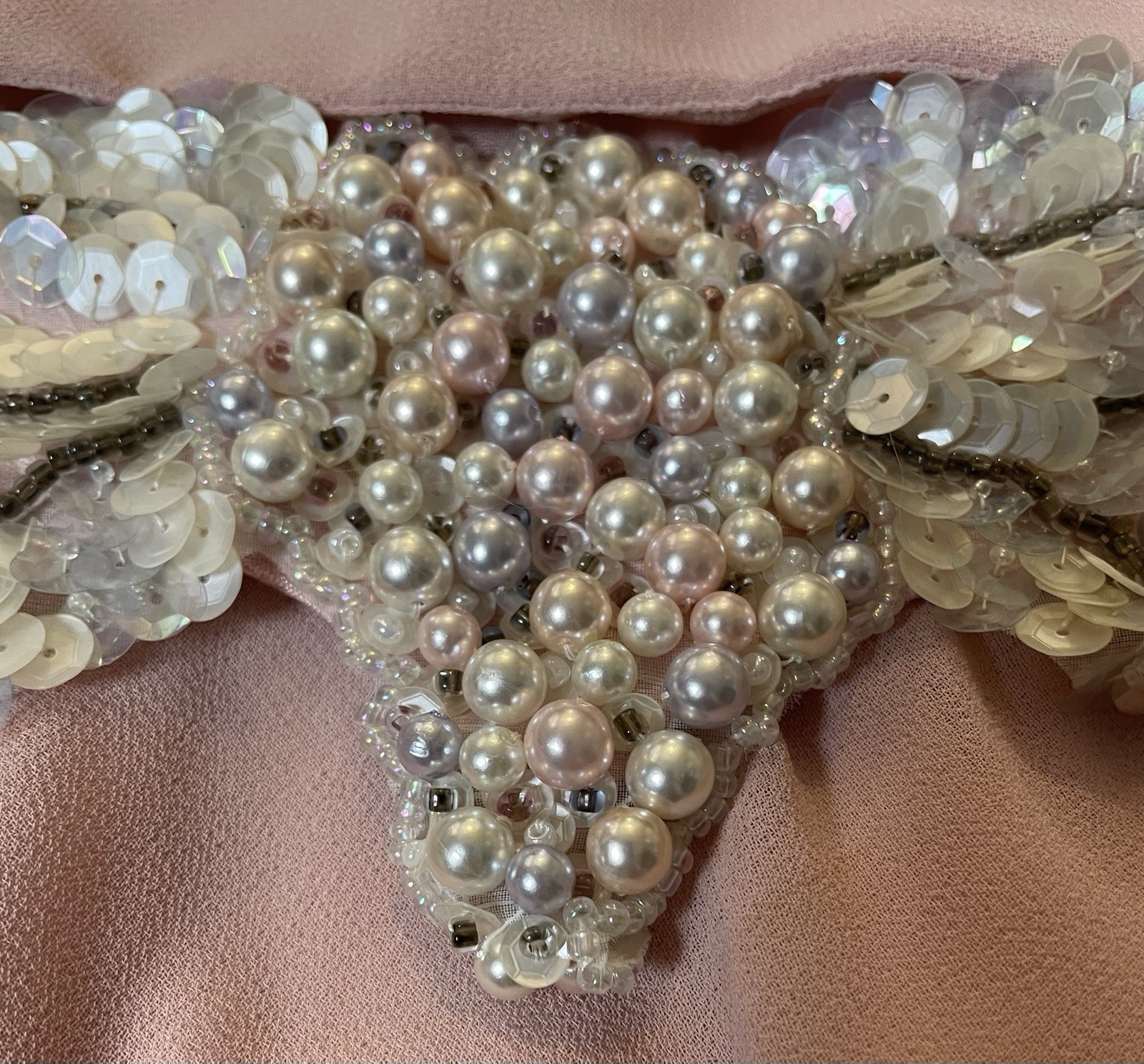 70s Cowl Neck Formal Evening Dress L Embellished Belt Faux Pearl Elegant Classic