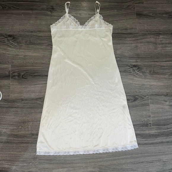 Vintage White satin slip dress with lace trim and adjustable straps size small
