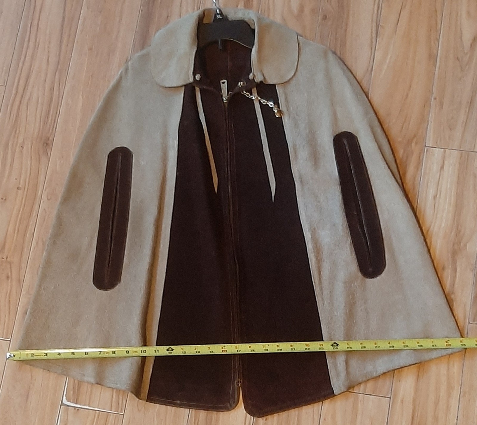 Vintage 60s/70s Suede Leather Poncho Cape 2 Tone Brown Size S/M