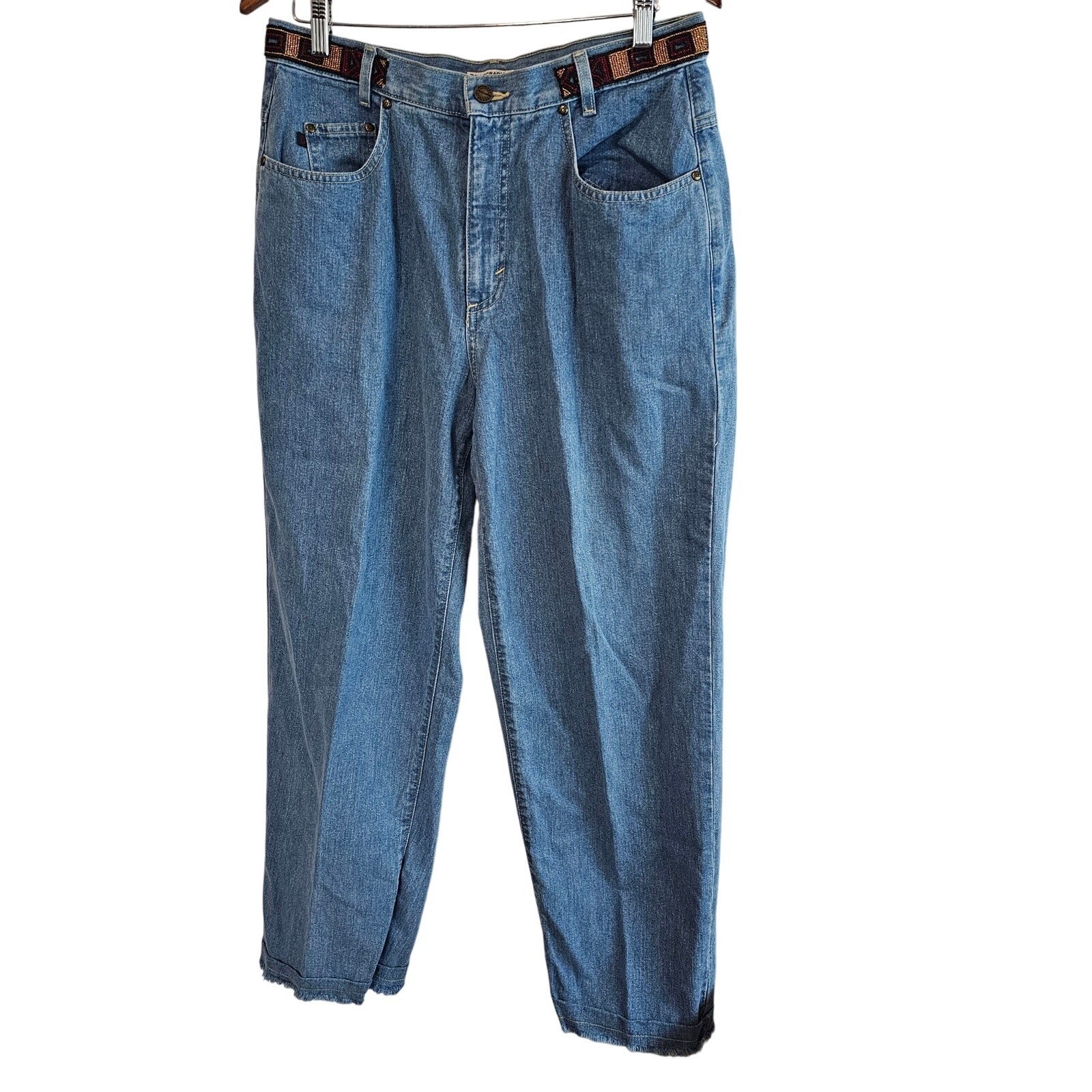 Democracy Vintage Beaded Jeans Women Size 14 Blue Y2K Cottage Boho Western Indie