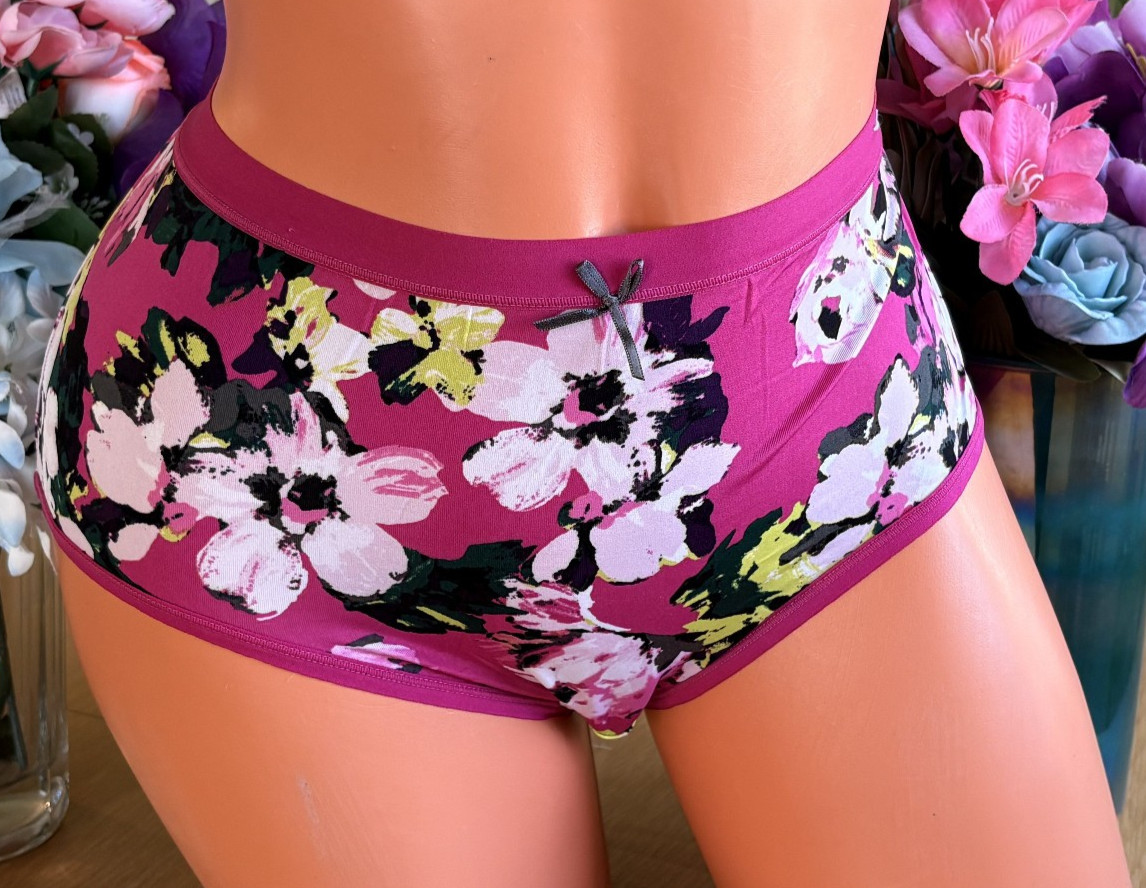 CACIQUE 14/16 Silky Smooth Floral on Fuchsia Brief Panties