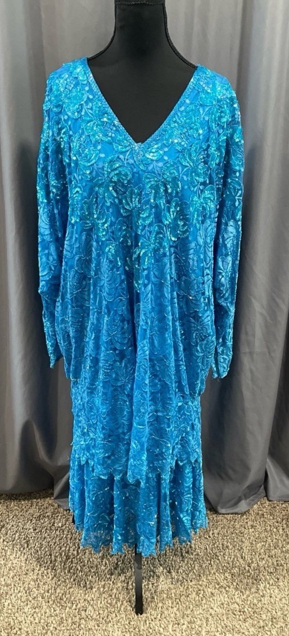 Judith Ann Plus Vintage sequin lace and beaded blouse with matching skirt 1X