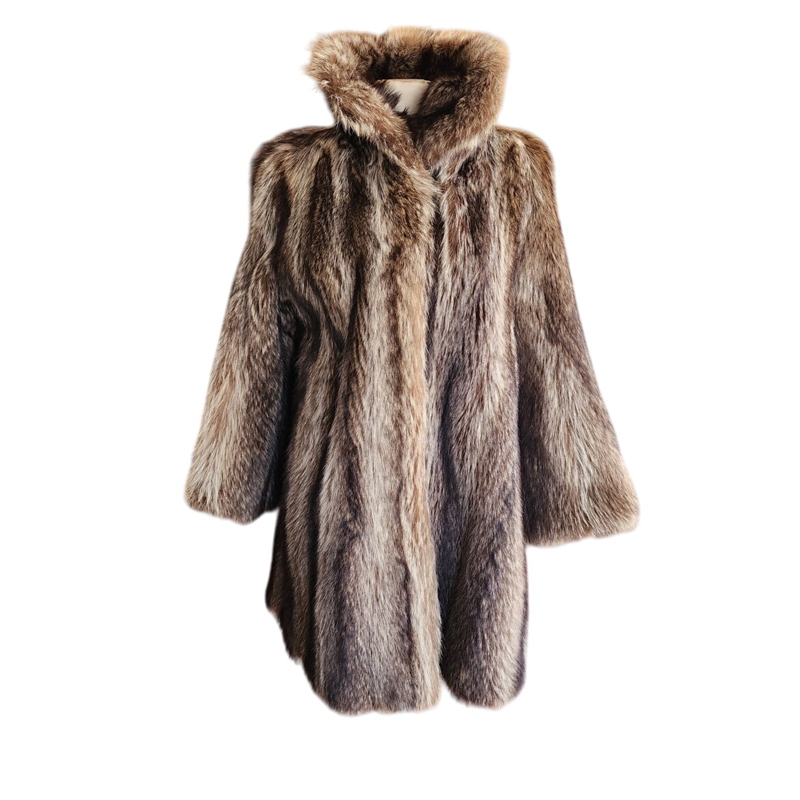 Vintage 70s Fur Coat Silver Tipped Raccoon Hip Length Revillon SATC
