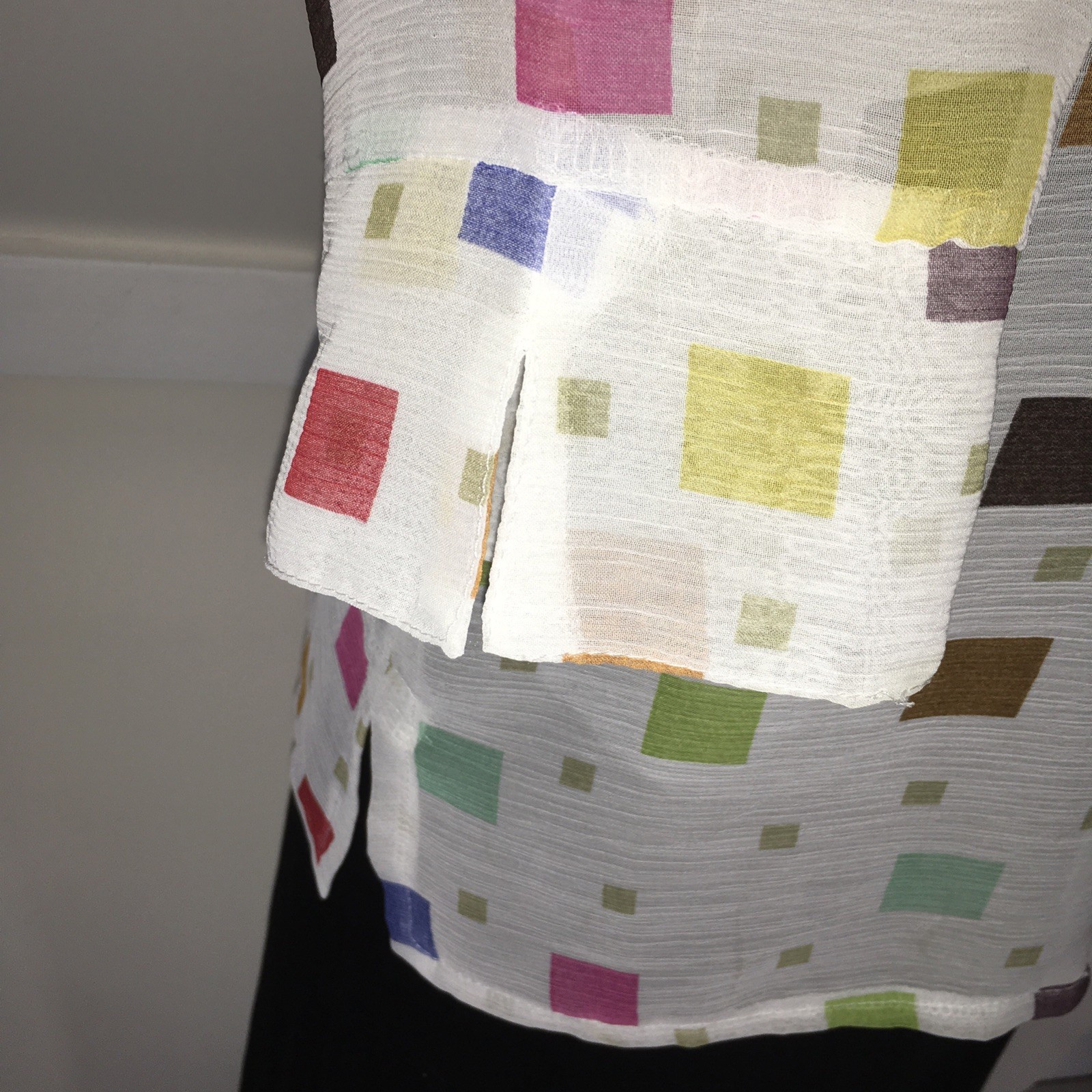 Vtg. Sheer SEA SUNS Mandarin Collar BLOUSE Tiny Multi Color Studs & Buttons RARE