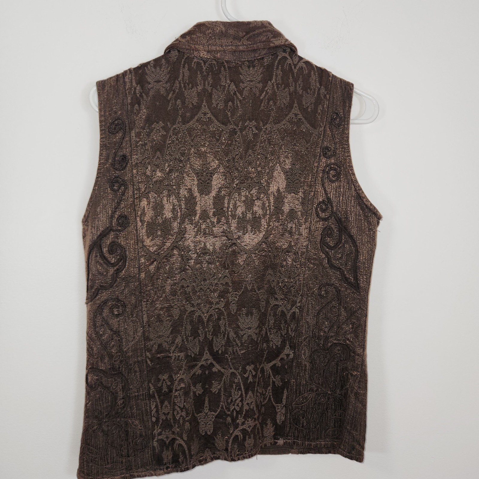 Flashback Chocolate Brown Patchwork Tapestry Vest w/ beaded embellishment MEDIUM