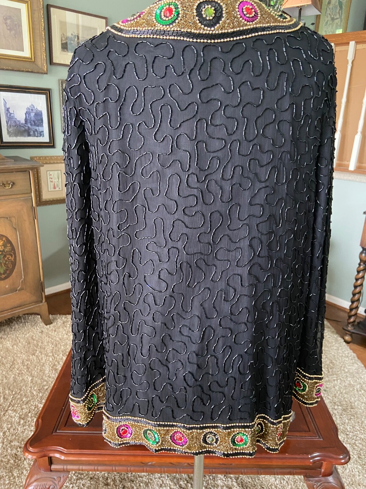 Vintage 80’s Sweelo Black Beaded Silk Cardigan 12 – 14 XL