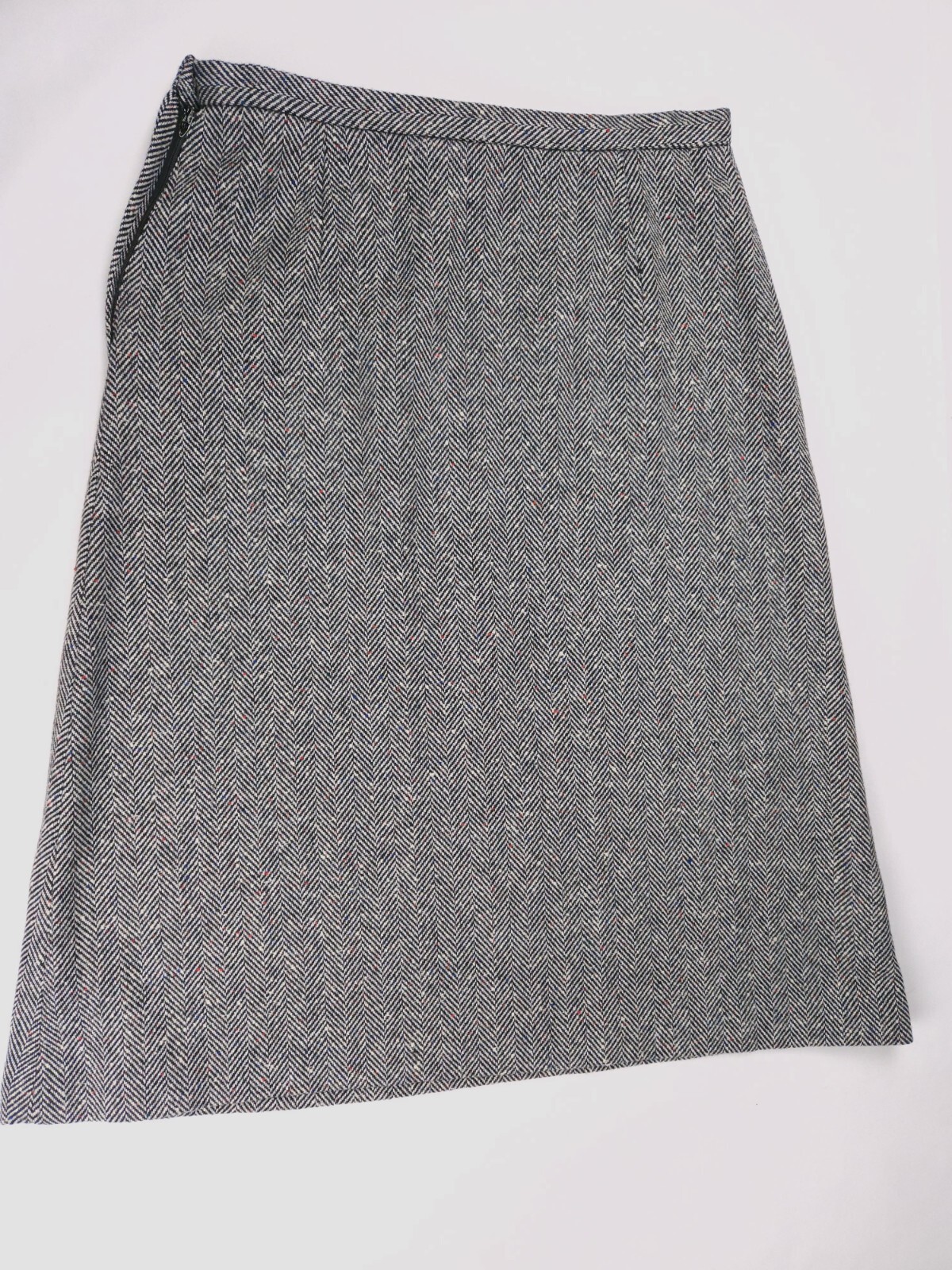 Century Of Boston Vintage Tweed Herringbone Wool Skirt Black White Medium