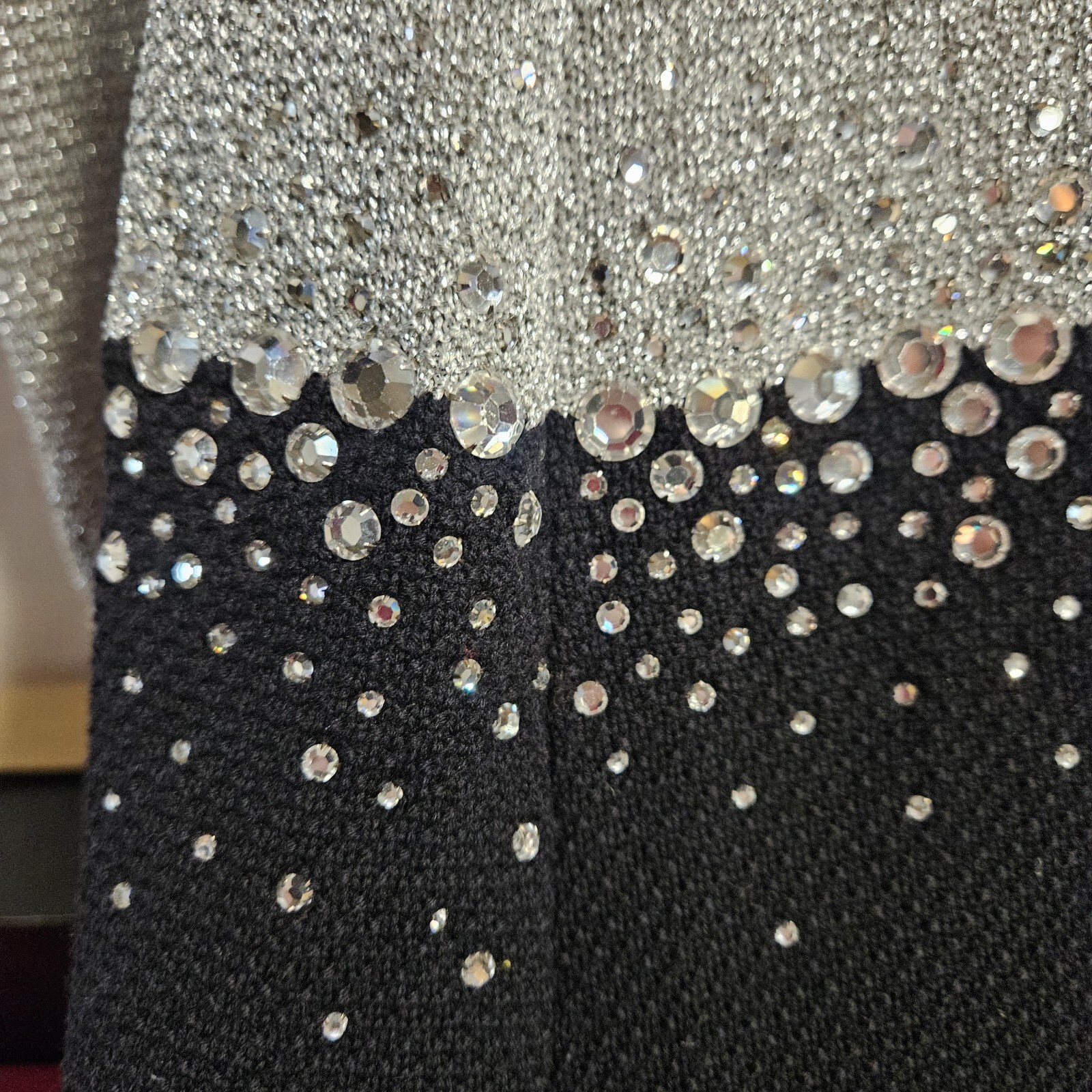 Pauline Trigere Vtg Marshall Fields Black Silver W/Rhinestones EVE Dress SZ 10