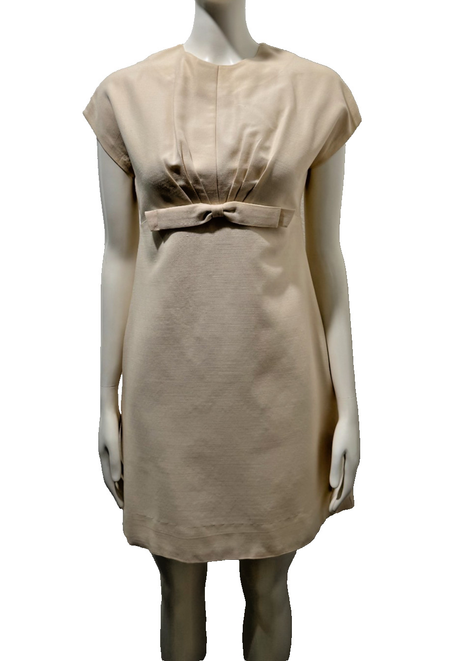 Vintage Womens Dress Pinup Wiggle Cream Rayon Blend Sz S Empire Waist Bow