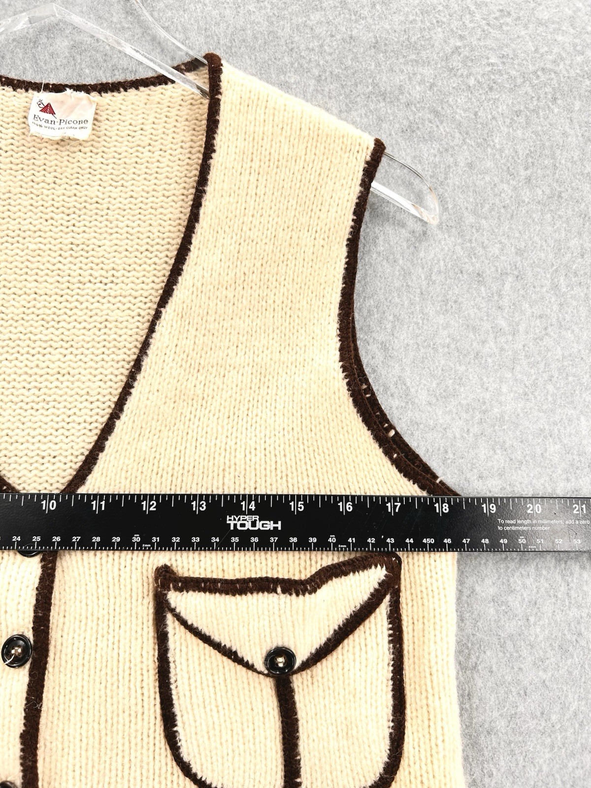 Vintage Evan-Picone 100% Wool Knit Vest Pockets Deco MCM Retro Size Small