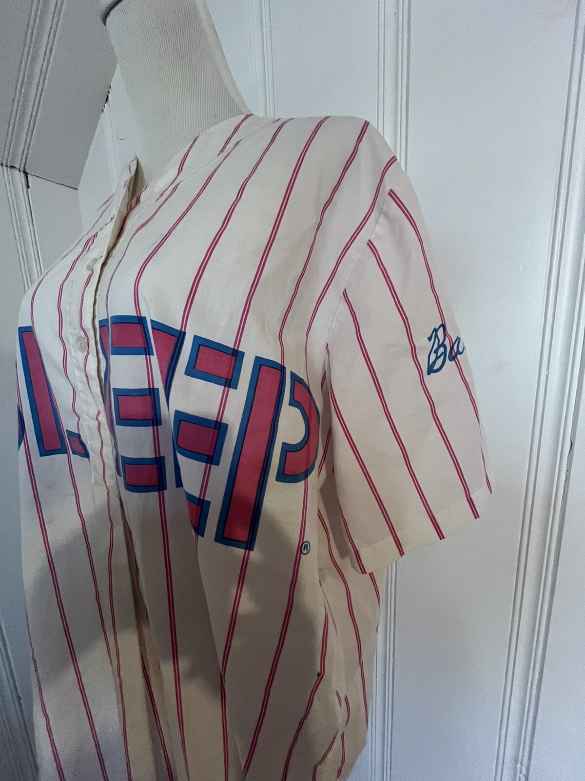 Vintage 90s Esleep Shirt One Size Fits All Baseball Pink Striped Baseball