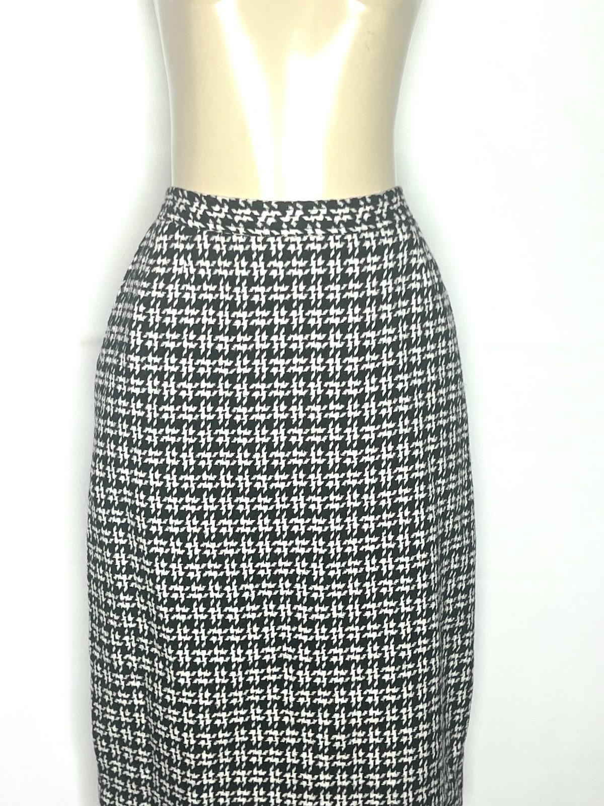 VINTAGE EVAN PICONE BLACK WHITE HOUNDSTOOTH WOOL STRAIGHT SKIRT SZ 16 Made USA