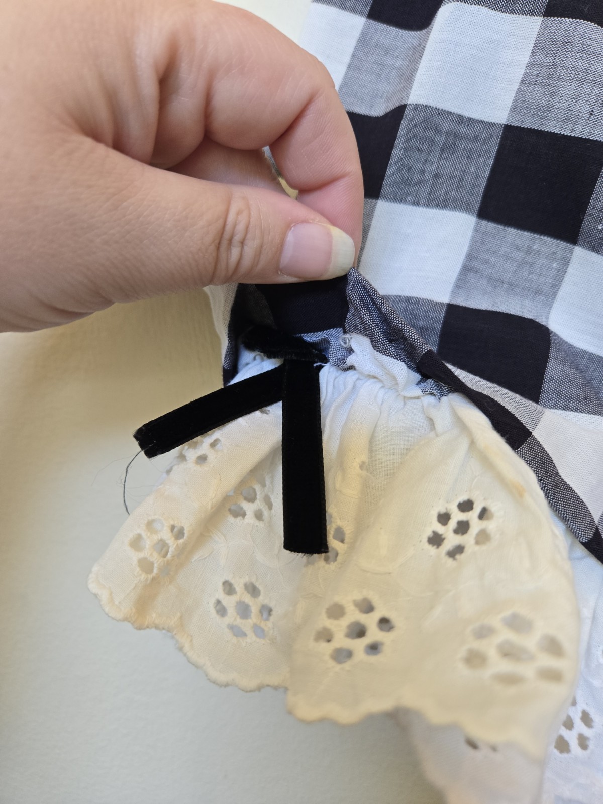 Vintage Womens Gingham Check Dress Eyelet Black White Dainty Sz Xs S 4 Prarie