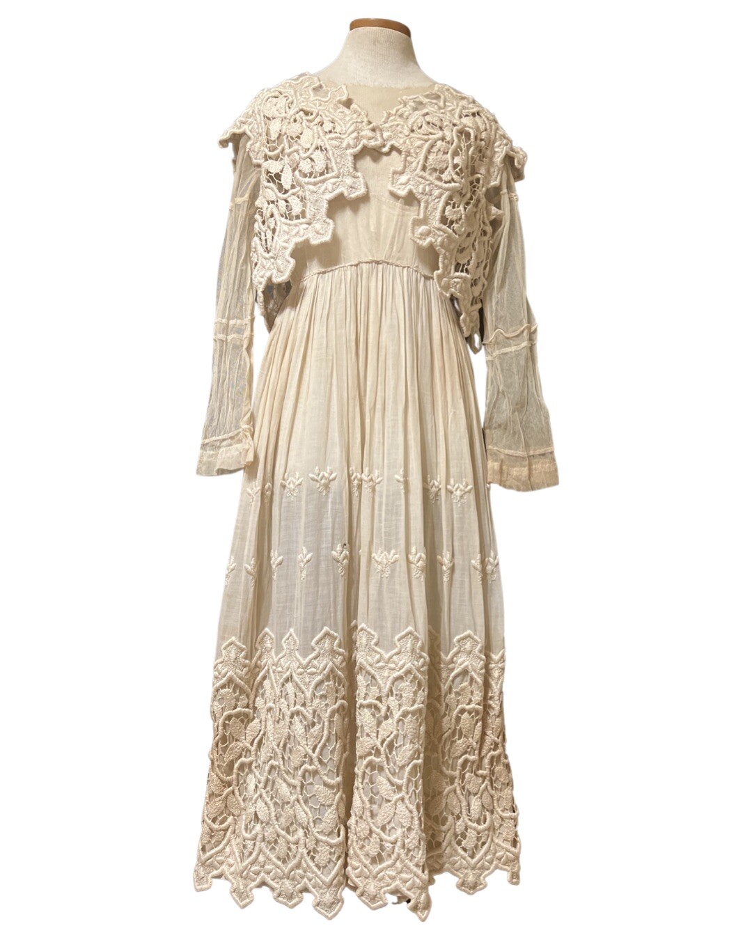 Antique Edwardian Tulle Crochet Formal 2piece Dress Vest Cotton Voile Skirt 1900