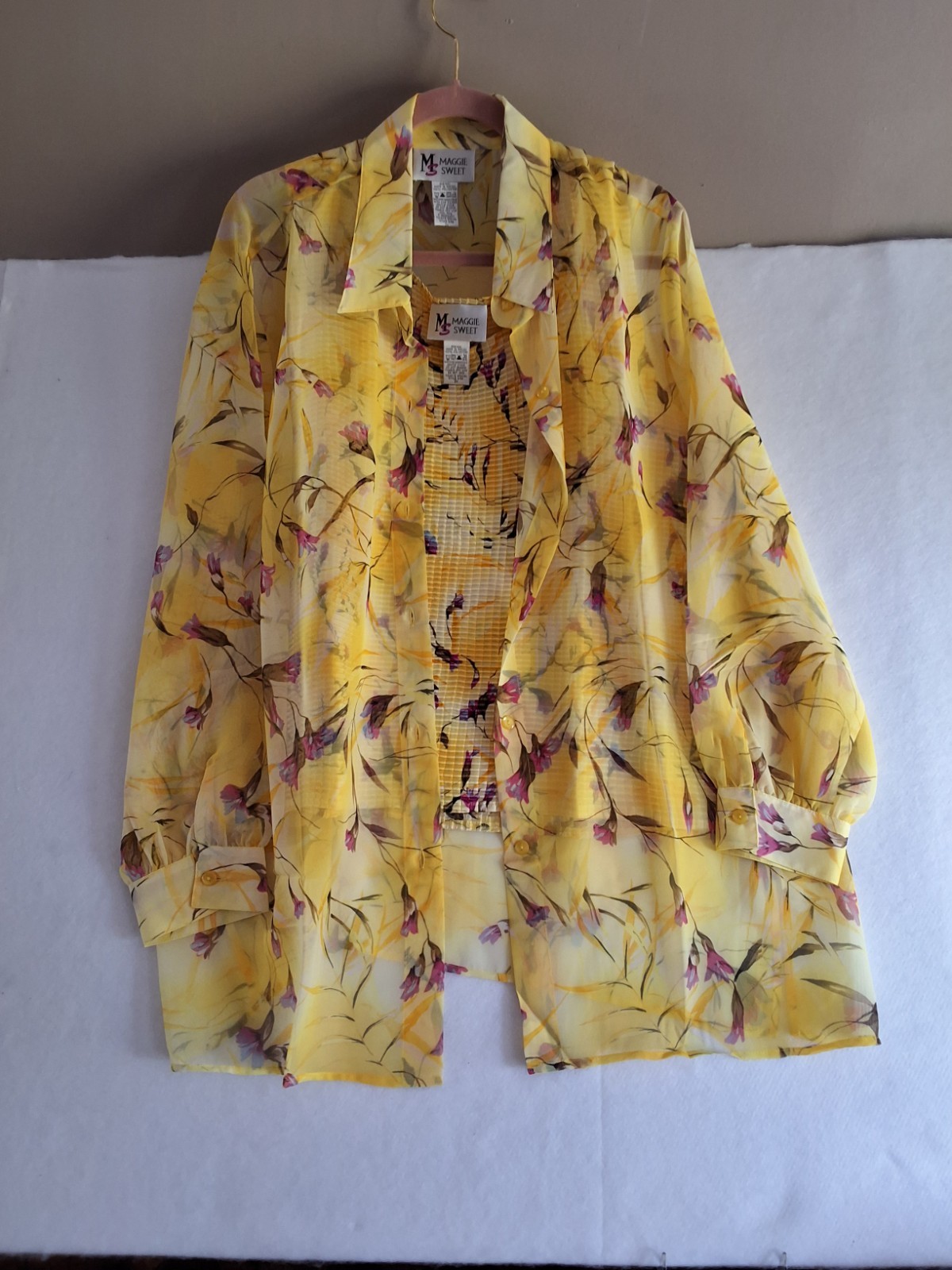 Vintage 1990s 2X Maggie Sweet 2 Piece Blouse With Floral Design. VGVC