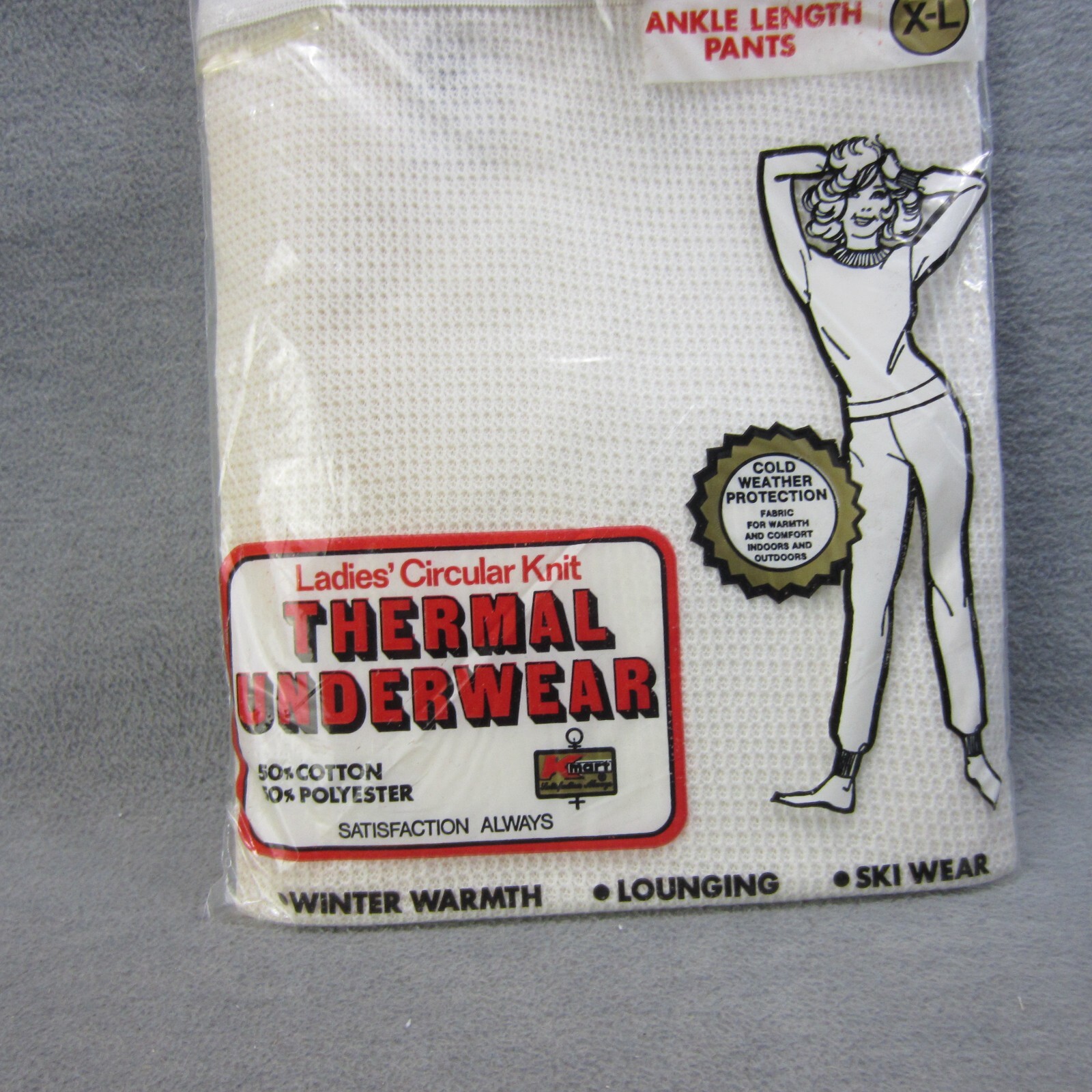 Vintage Kmart Circular Knit Thermal Underwear Womens XL White Ski Wear USA