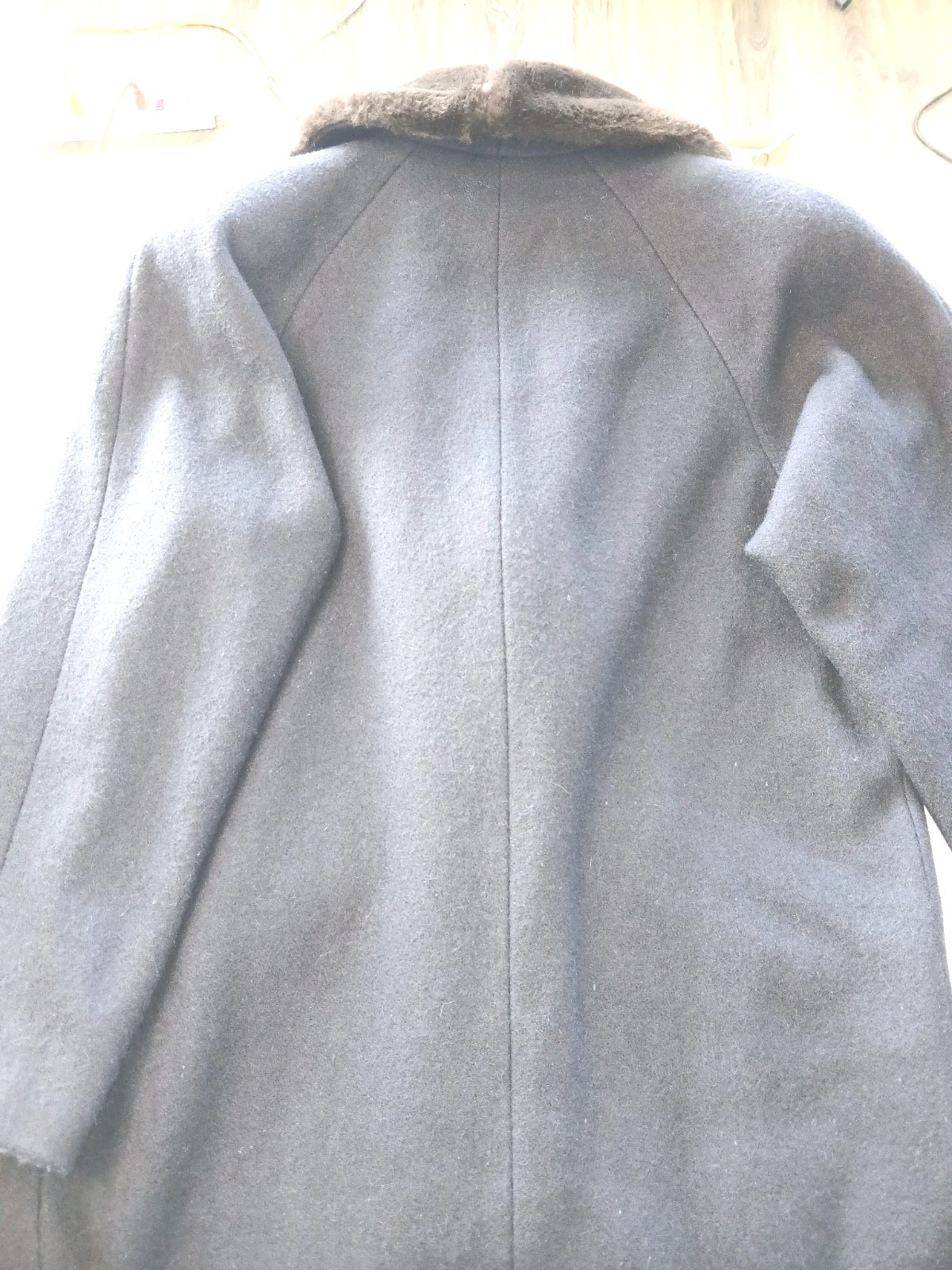 Vintage Women’s Dark Blue Wool Coat W Brown Faux Fur Collar Made In Usa, Size 6