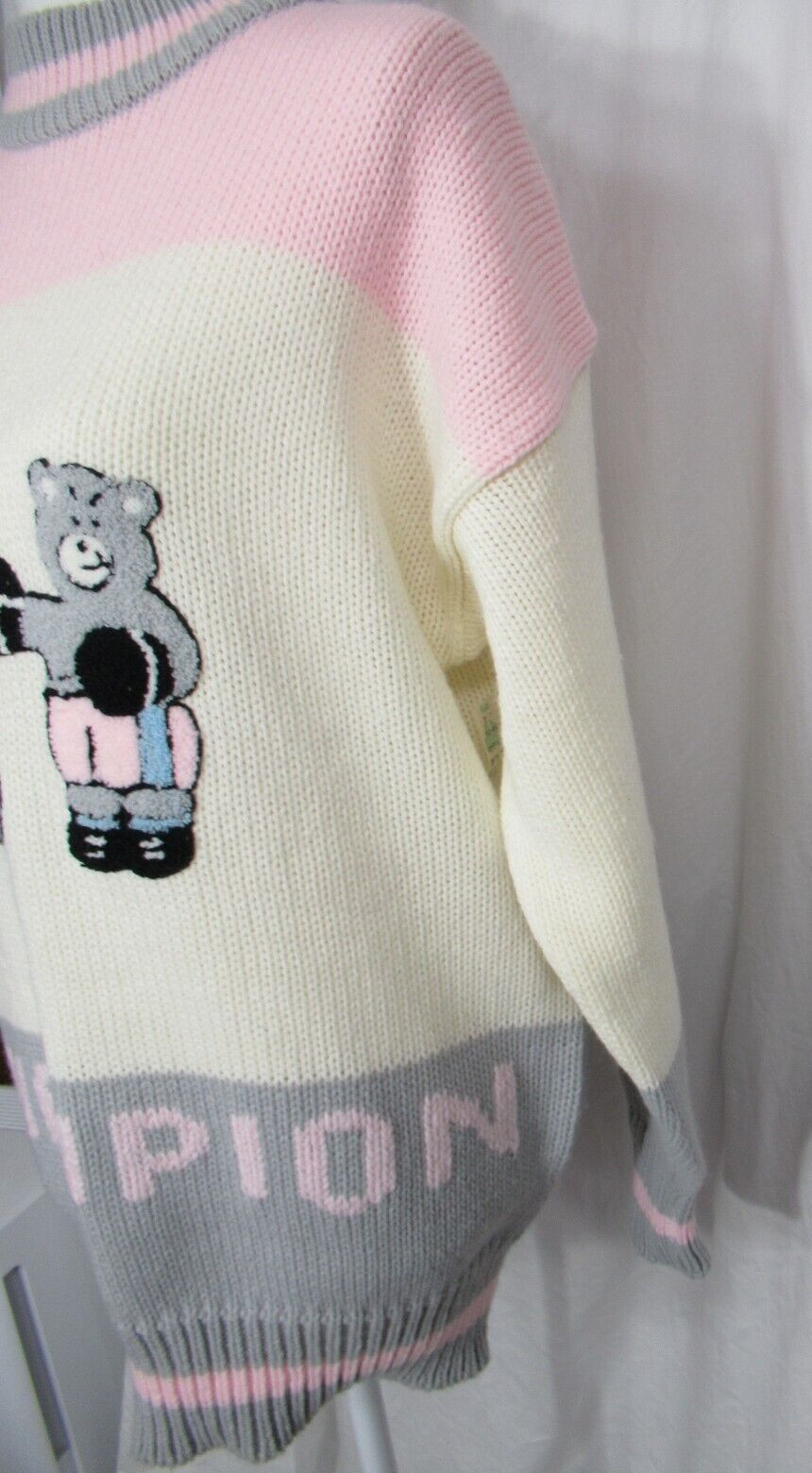 NWT Vintage Jamie Scott KO Champion Bear Boxing Sweater Pink Gray NEW Medium