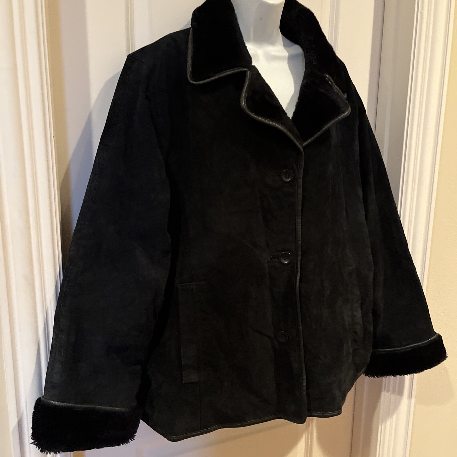 VINTAGE RARE VENEZIA SUEDE FAUX FUR LINED JACKET Y2K 90’s GRUNGE SIZE 18 / 20 2X