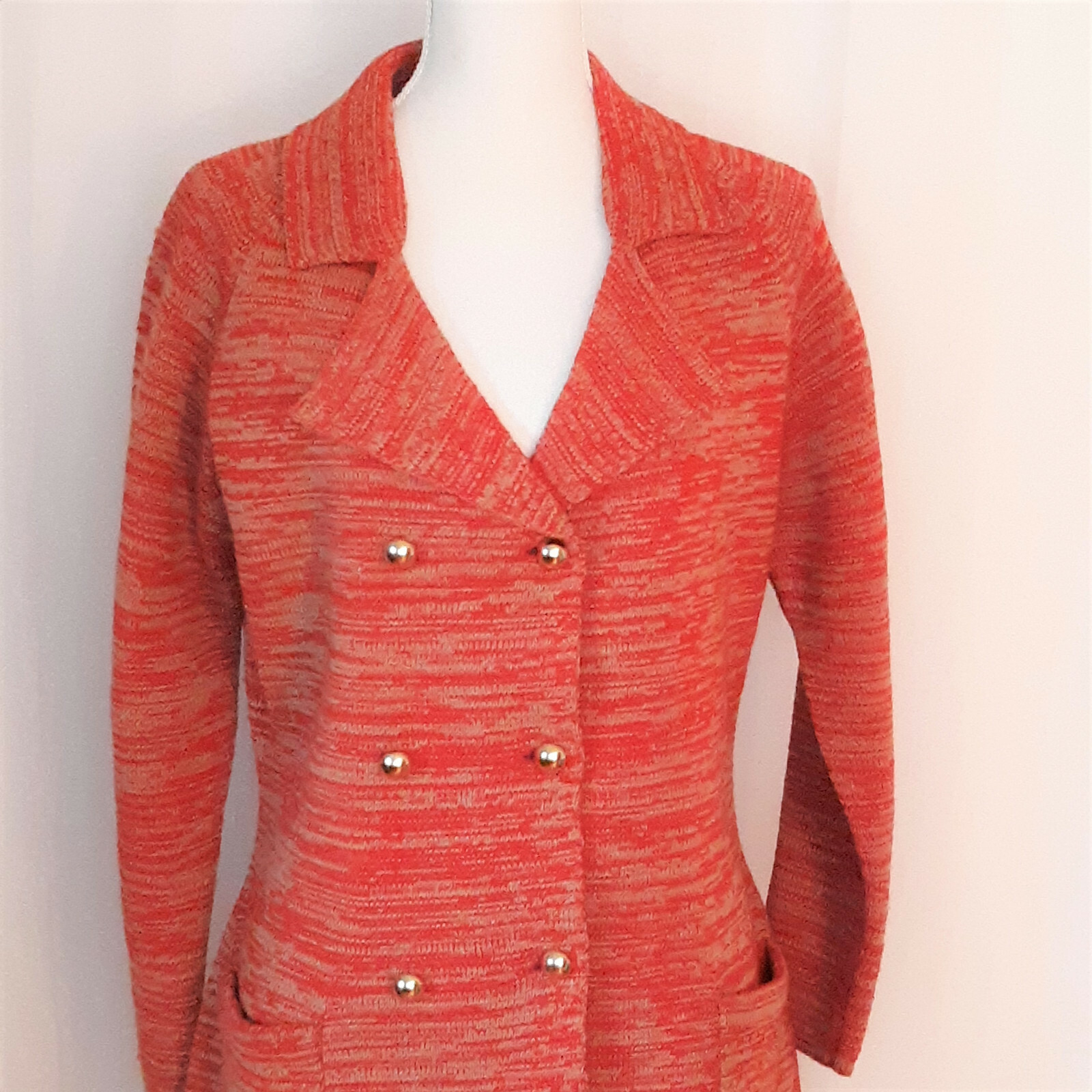 Vtg. 70’s Full Fashioned Heavy Knit Orange Button Front Jacket Size M Pre-Owned