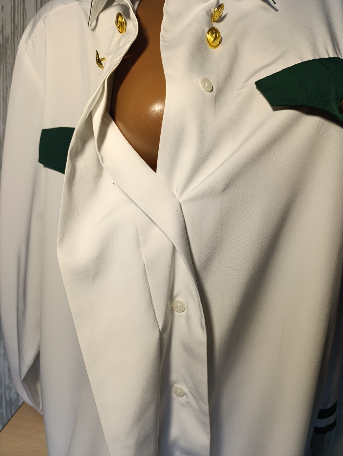 Vintage Yarell White Blouse Military Nautical Style | Green Trim | Gold Wing But