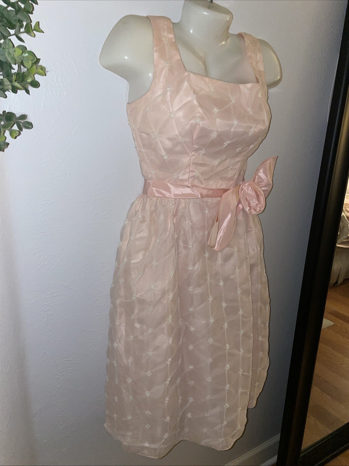 Vintage Womans 50’s Dress Jackie O Pink Party Prom dress Tulle Slip CHIFFON OVER