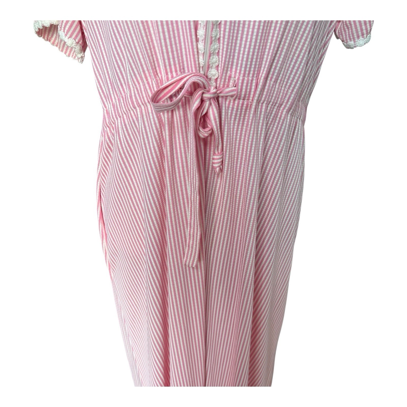 Vintage 70s JCPenney Pink Stripe Zip Robe Housecoat w/ Drawstring ILGWU Sz M