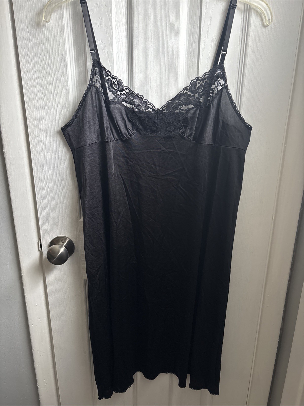 Vassarette Black Full Slip, Lace Trim Dress, Vintage, Lace, Size 42 10-805